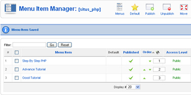 The menu item list which have been made