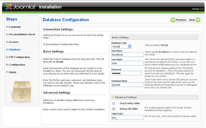 Database configuration