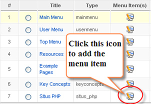 Icon to add the new menu item