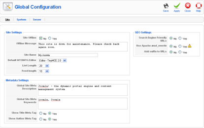 Global Configuration page