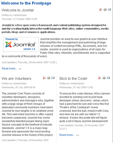 The front page example in Joomla!